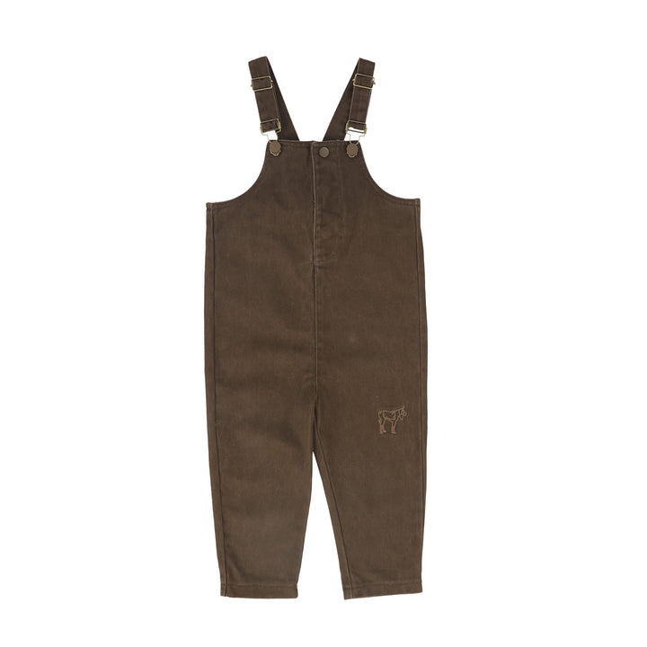 C-27109 Denim Embroidered Overalls - Brown