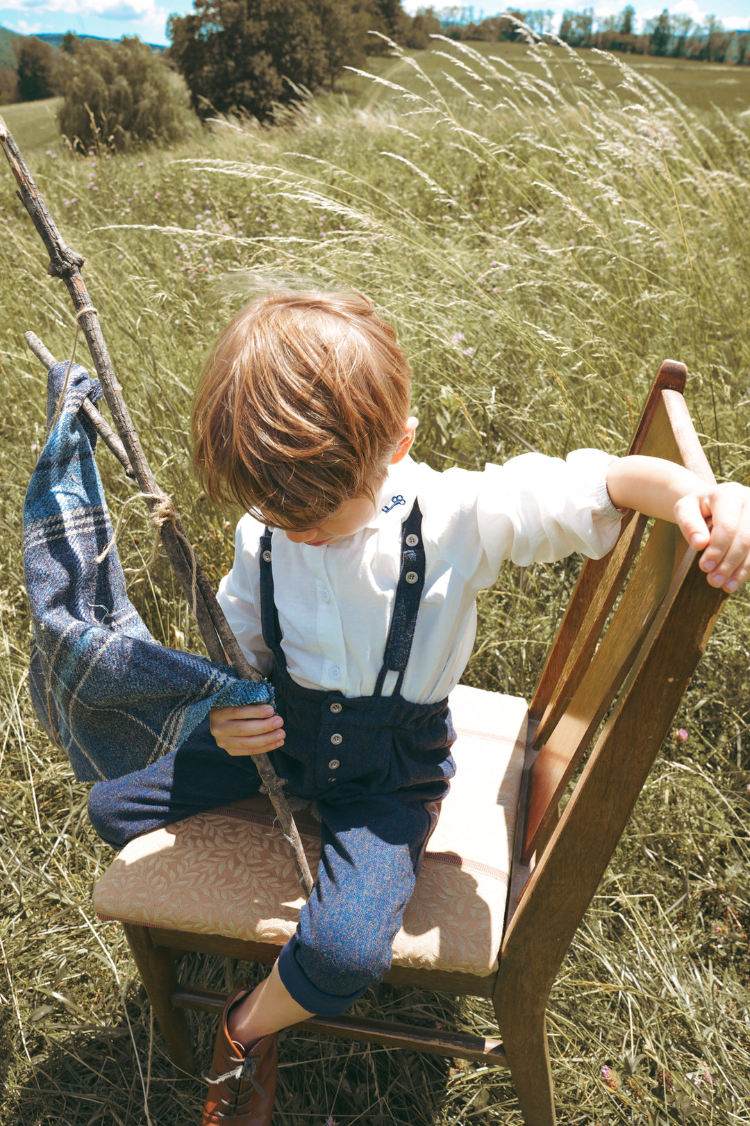 C2714CR/BL BOY SHIRT WITH EMBROIDERY