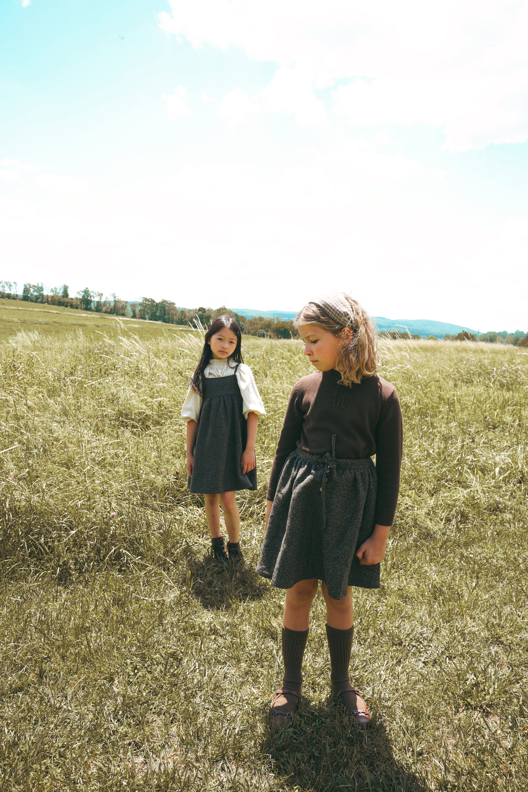 E2745GR/BR GIRL TWEED SKIRT WITH DRAW STRING