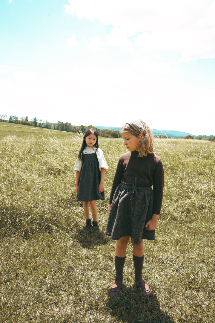 E2745GR/BR GIRL TWEED SKIRT WITH DRAW STRING