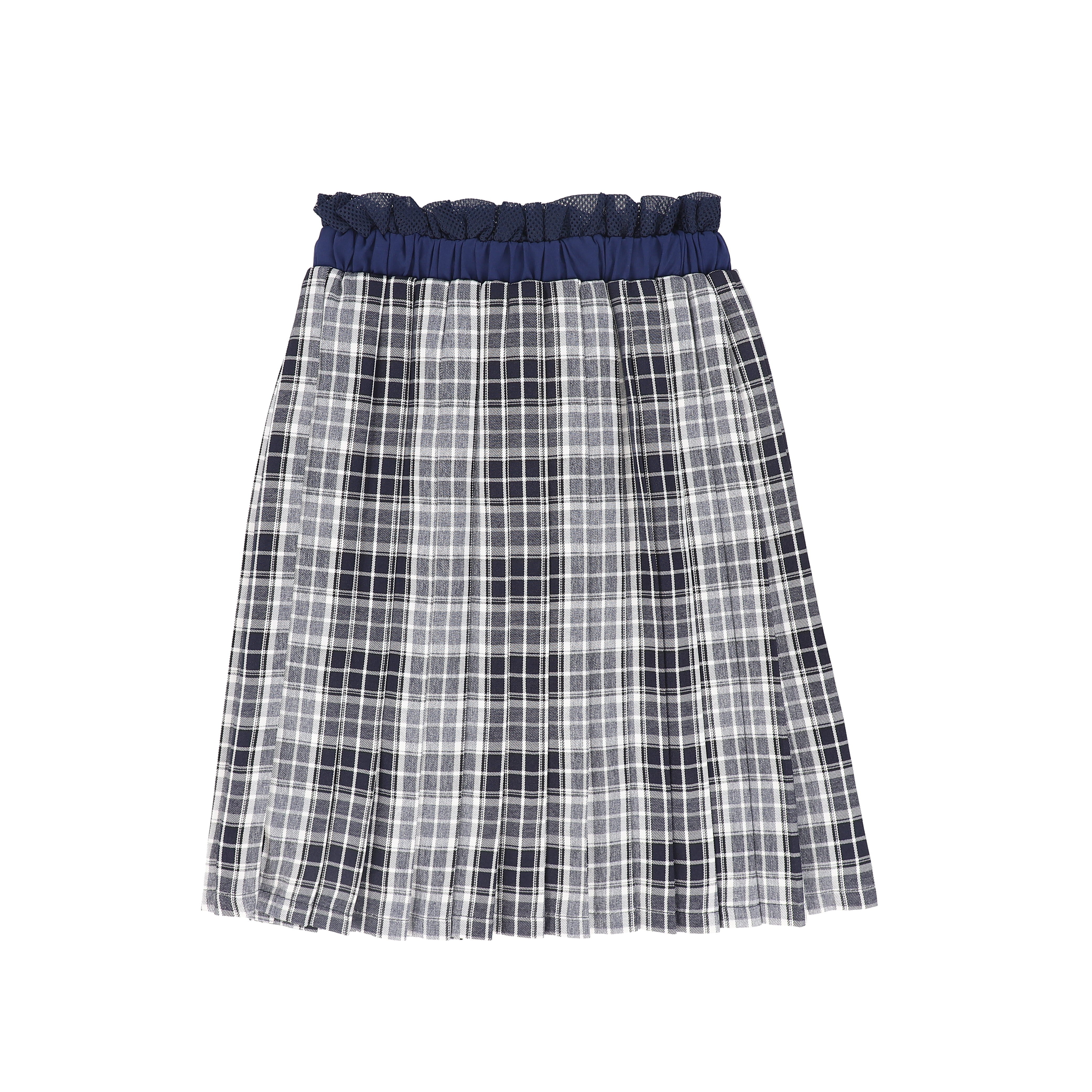 C-27183 Checked Gathered Pleat Skirt - Navy – whoopikids