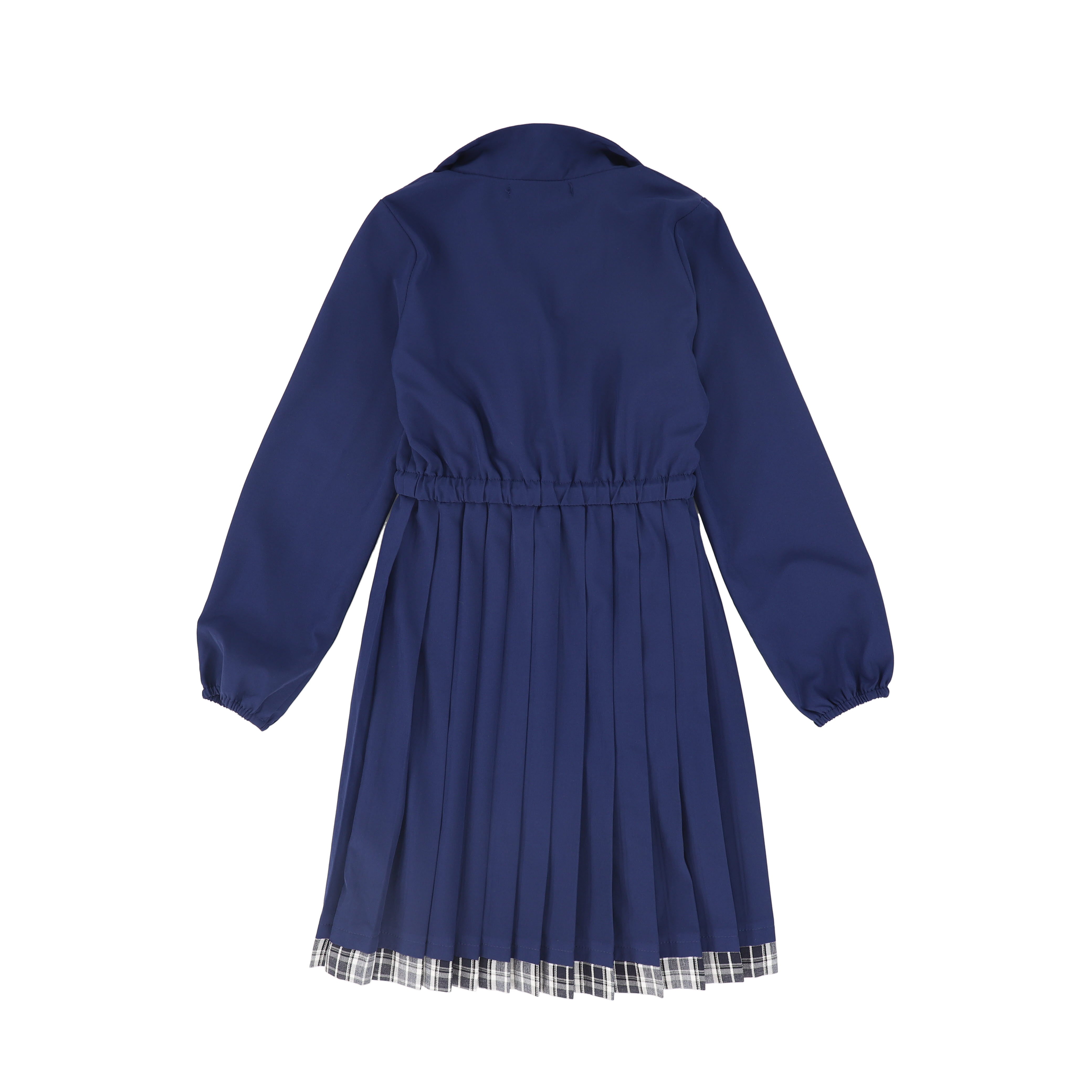 C-27188 Checked Half Zip Pleat Dress - Navy – whoopikids