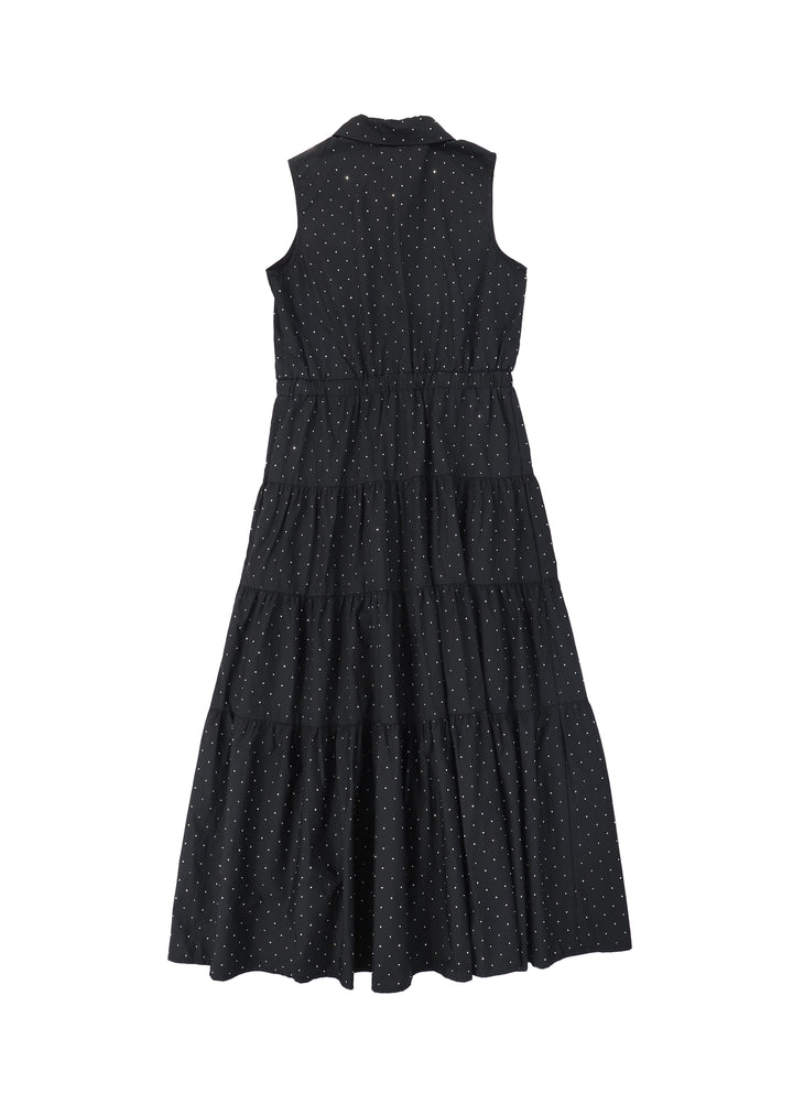 C-27872 Rhinestone Collared Jumper Black