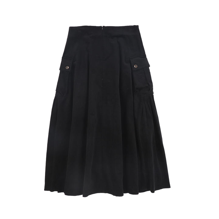 C-27898 Gathered Detail Pocket Midi Skirt Black