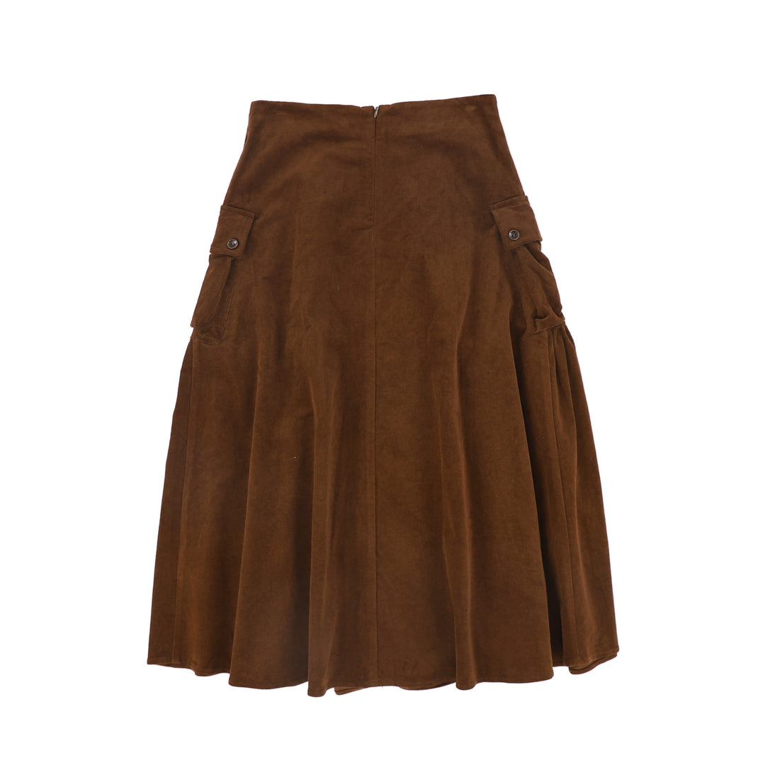 C-27898 Gathered Detail Pocket Midi Skirt Brown