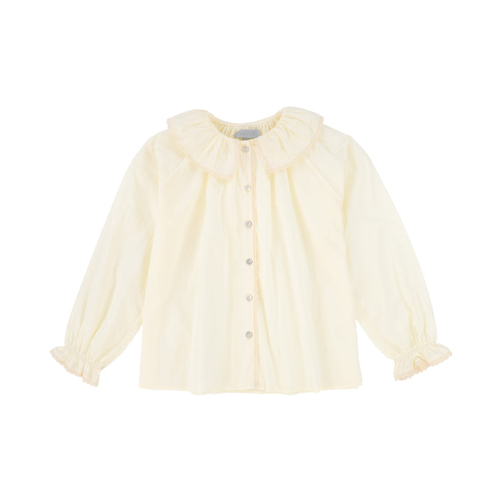 C-27967 Ruffle Neck Button Down Blouse - Cream