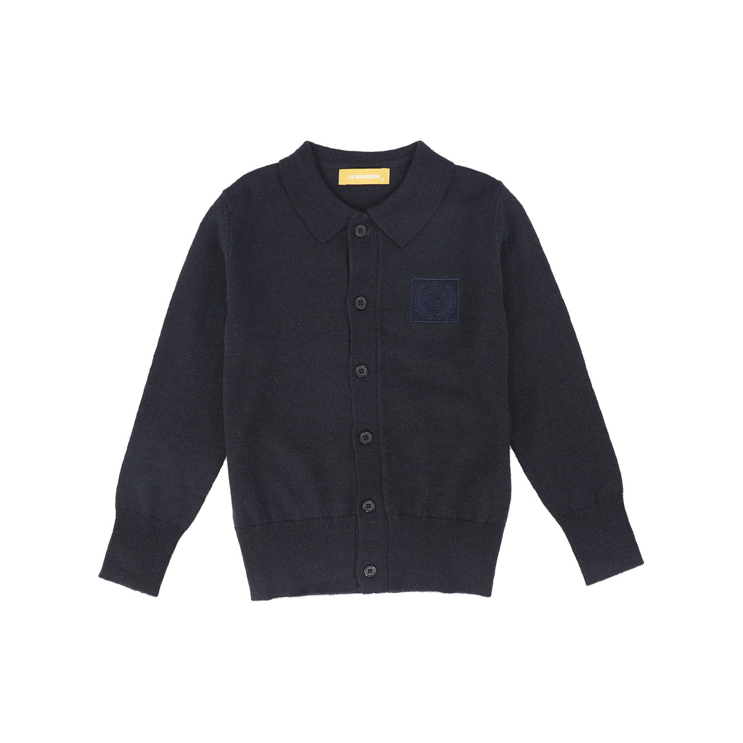 C-28011 Logo Collared Cardigan - Navy