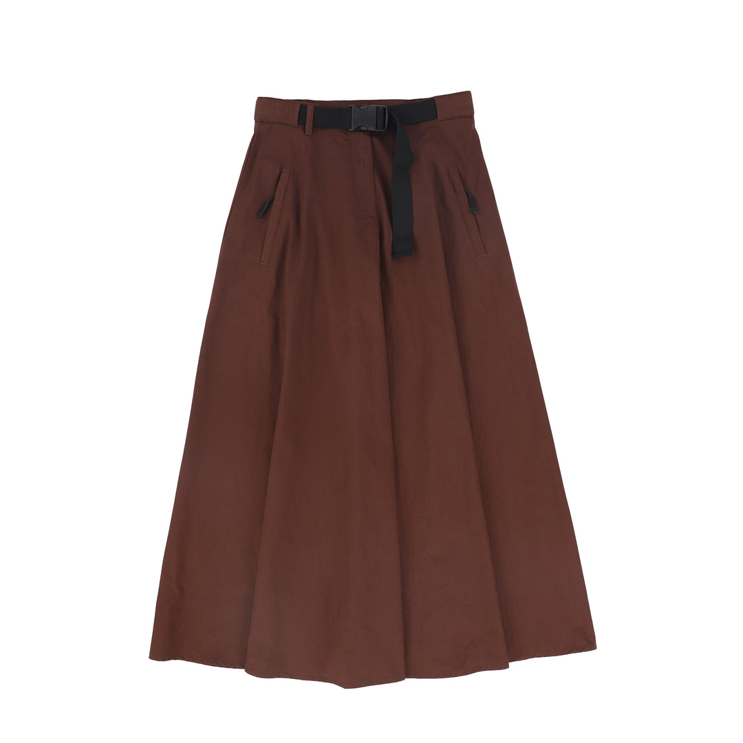 C-28314 Belt Waisted Midi Skirt Burgundy