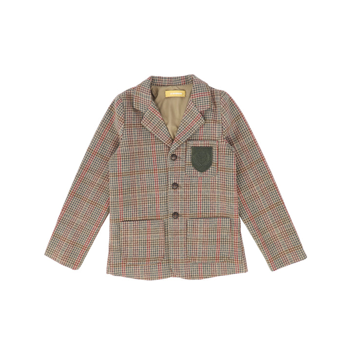 C-28362 Houndstooth Wool Blazer - Olive