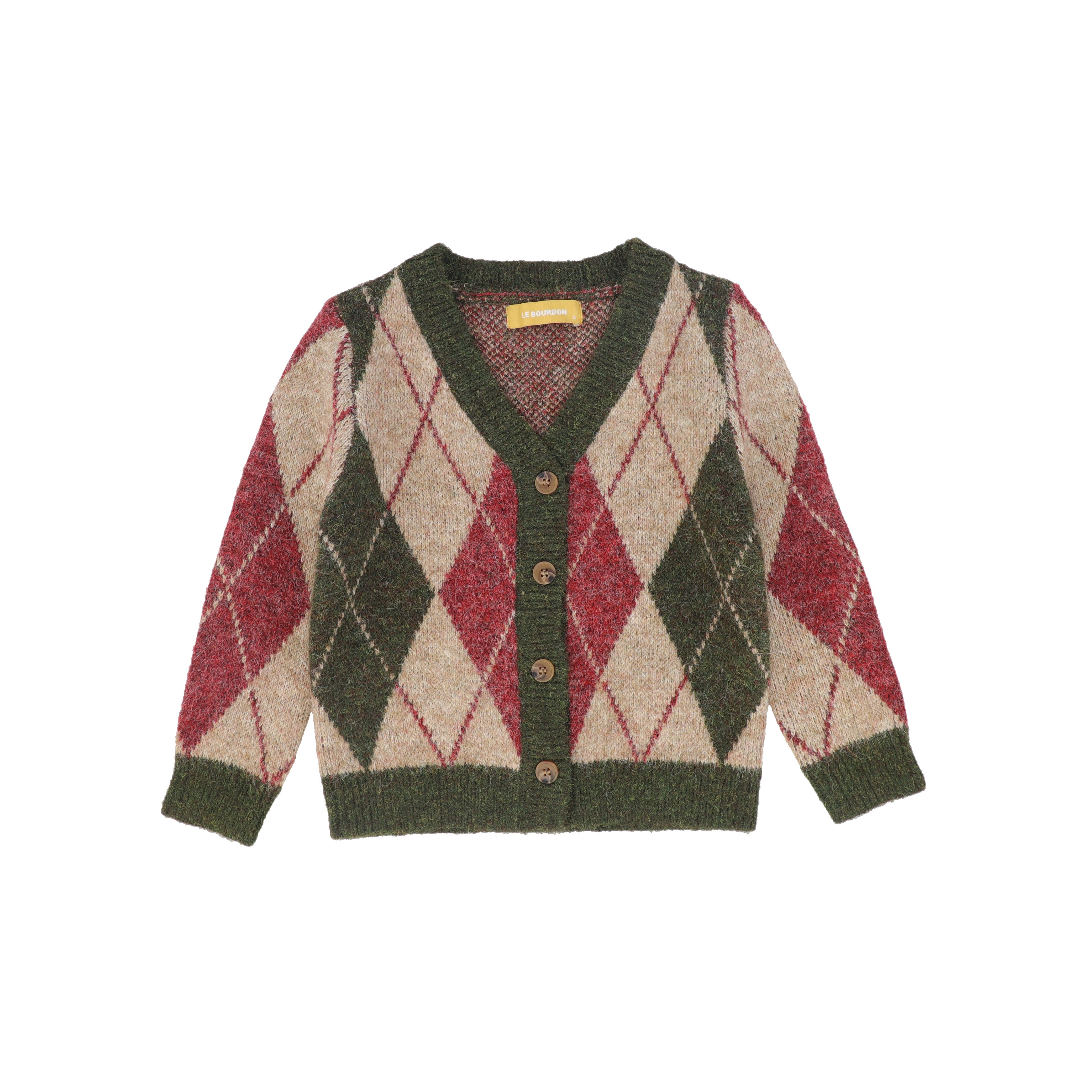 C-28364 Argyle Knit Trim Cardigan - Olive – whoopikids