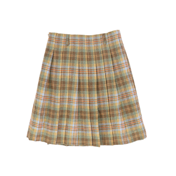 C-28386 Plaid Pleated Skirt - Camel