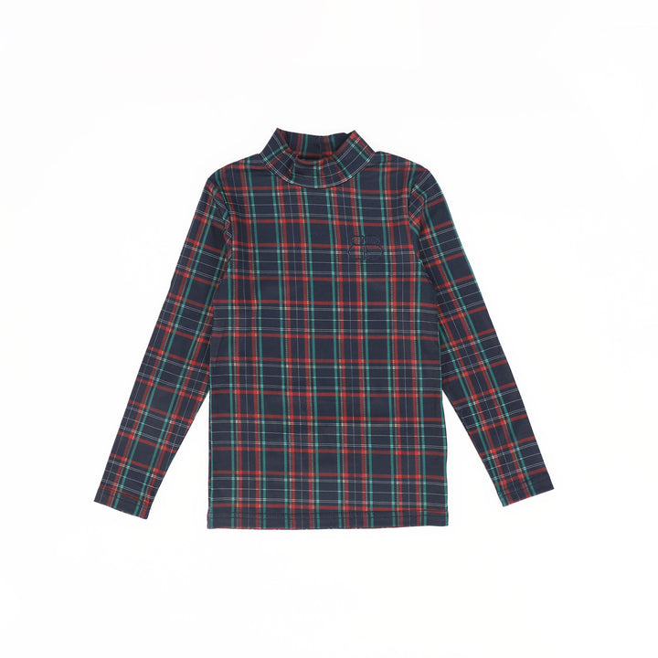 C-28408 Plaid Cotton Turtleneck Navy