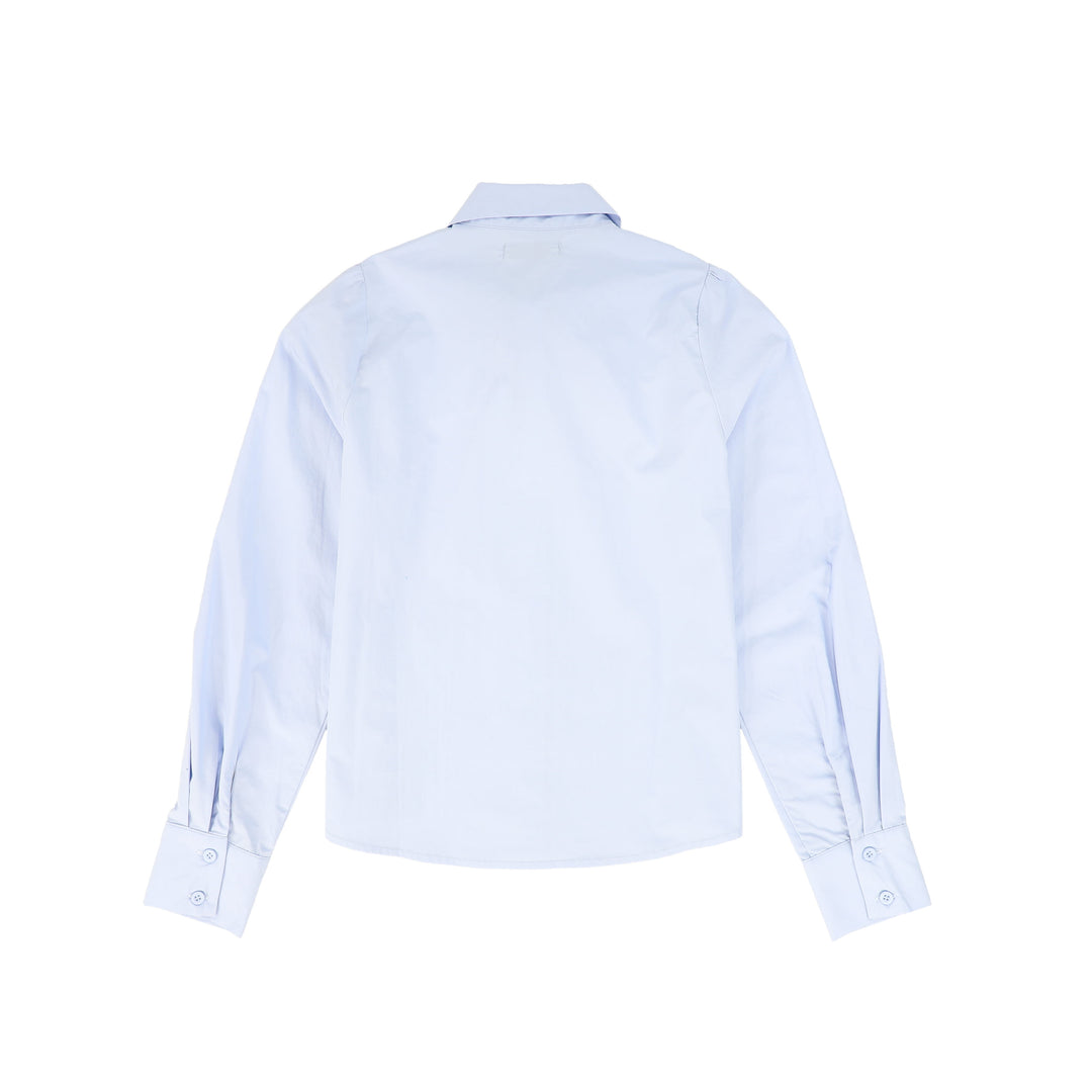 C-28442 Poplin Neck Bow Blouse Light Blue
