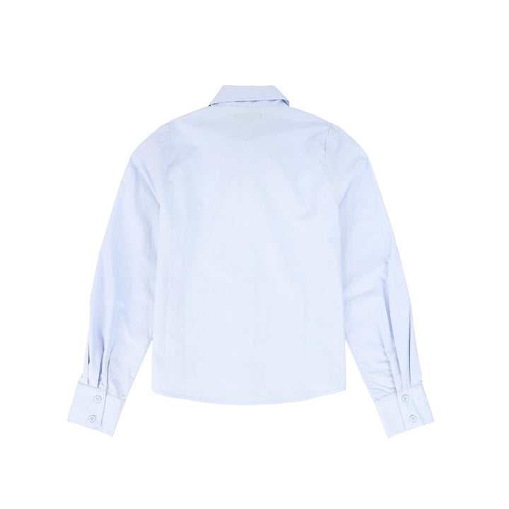 C-28442 Poplin Neck Bow Blouse Light Blue