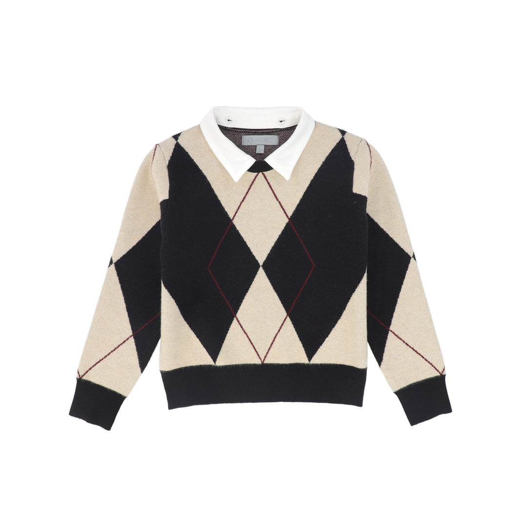 C-28506 Collared Argyle Sweater - Black