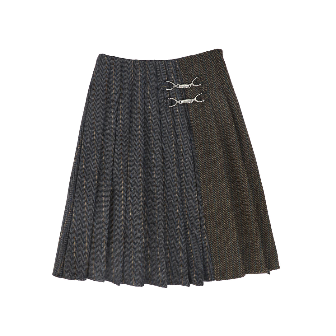 C-28568 Chevron Wool Pinstriped Skirt Charcoal