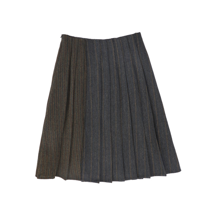 C-28568 Chevron Wool Pinstriped Skirt Charcoal