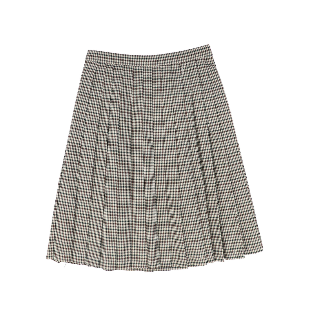 C-28654 Checked Pleat Skirt - Burgundy