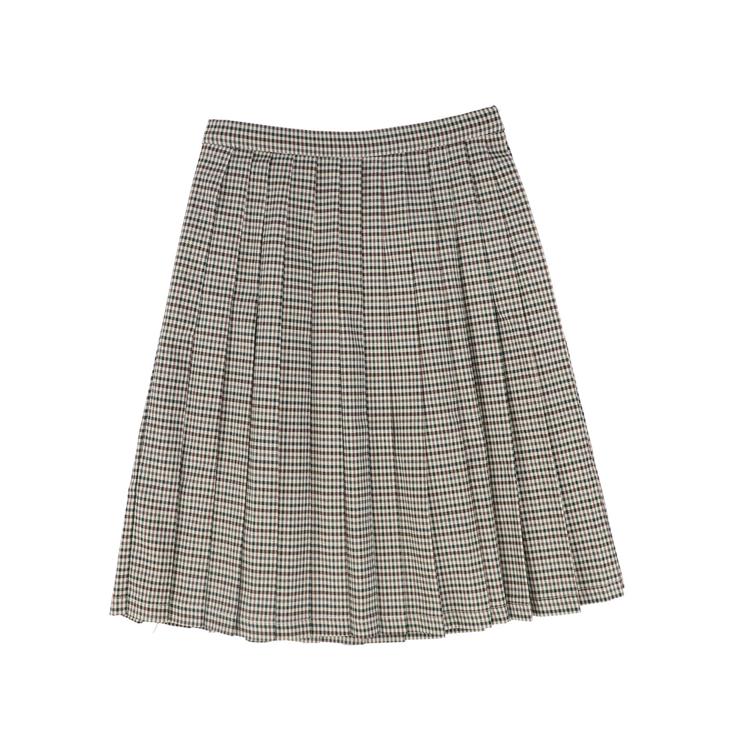 C-28654 Checked Pleat Skirt - Burgundy