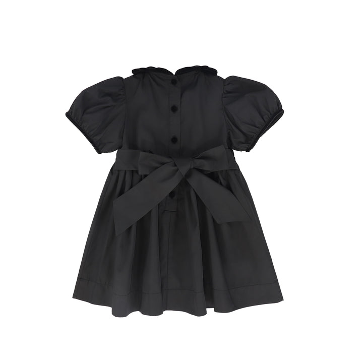 C-28684 Taffeta Velvet Collar Puff Sleeve Dress Black
