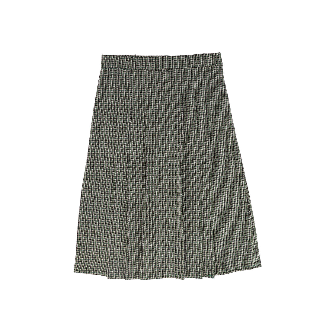 C-29156 Houndstooth Pleat Skirt Green