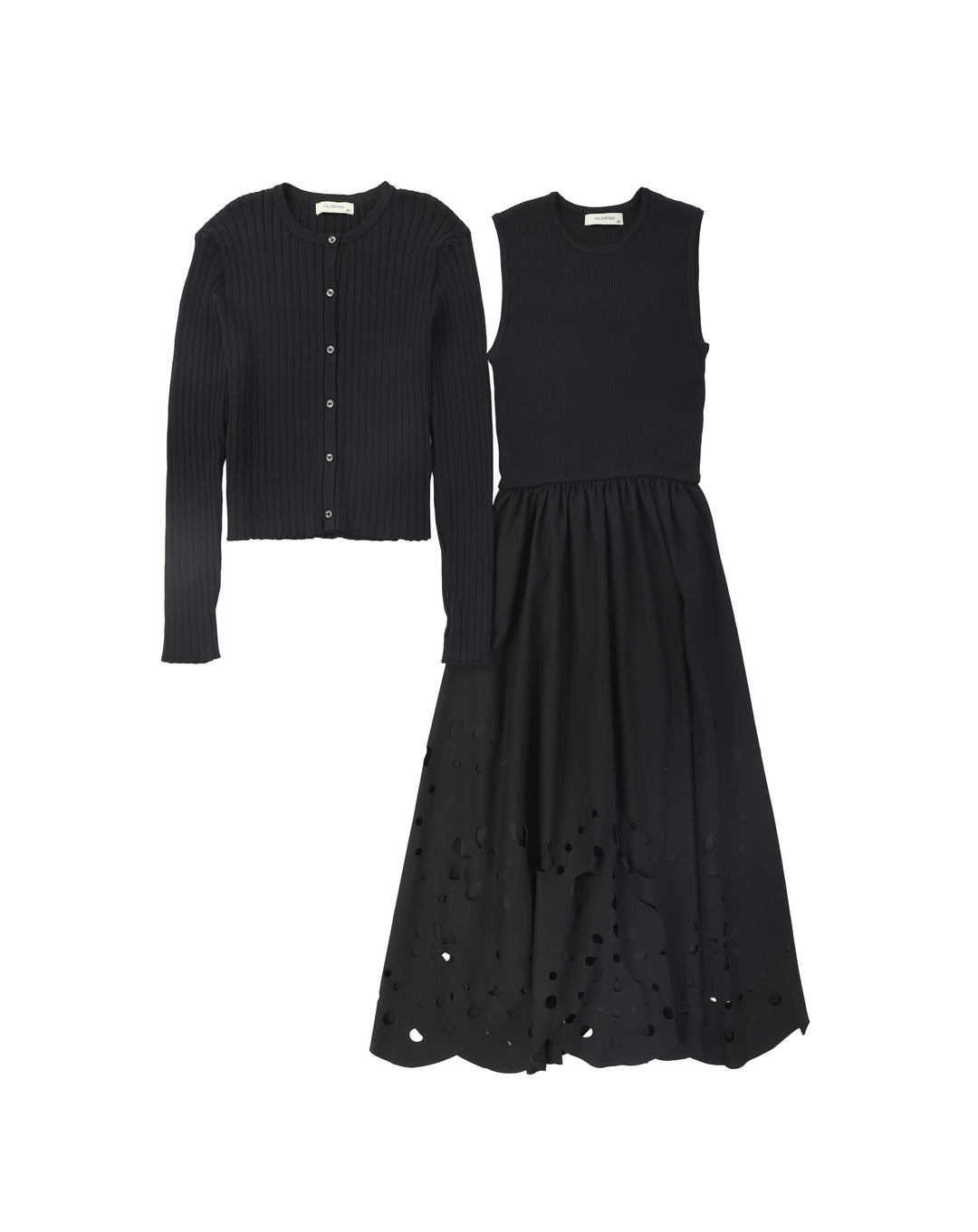 C-29192 Knit Eyelet Jumper Set Black