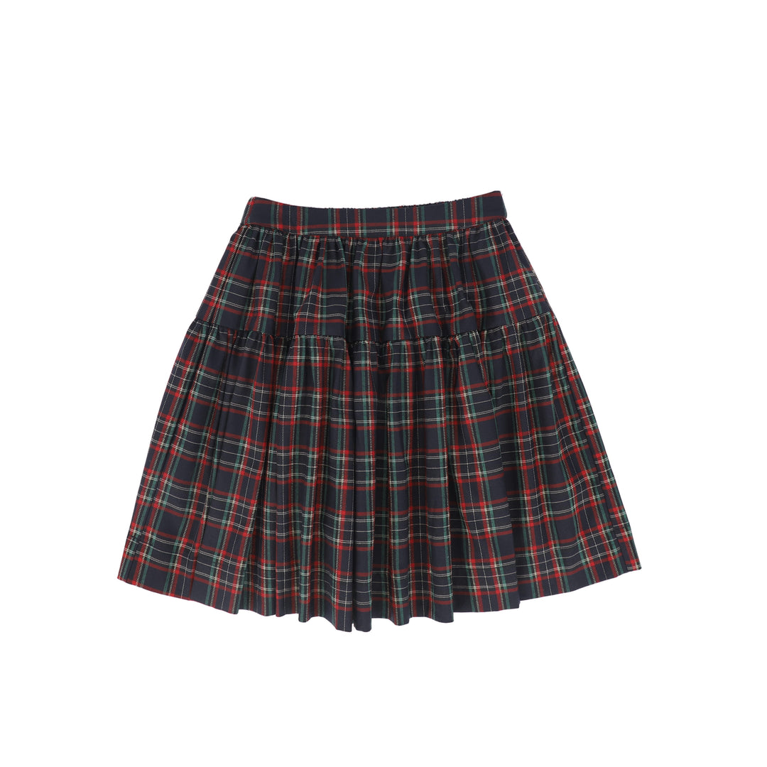 C-29442 Plaid Gathered Flare Skirt Plaid