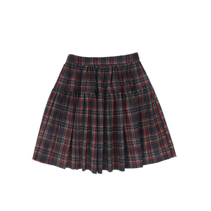 C-29442 Plaid Gathered Flare Skirt Plaid