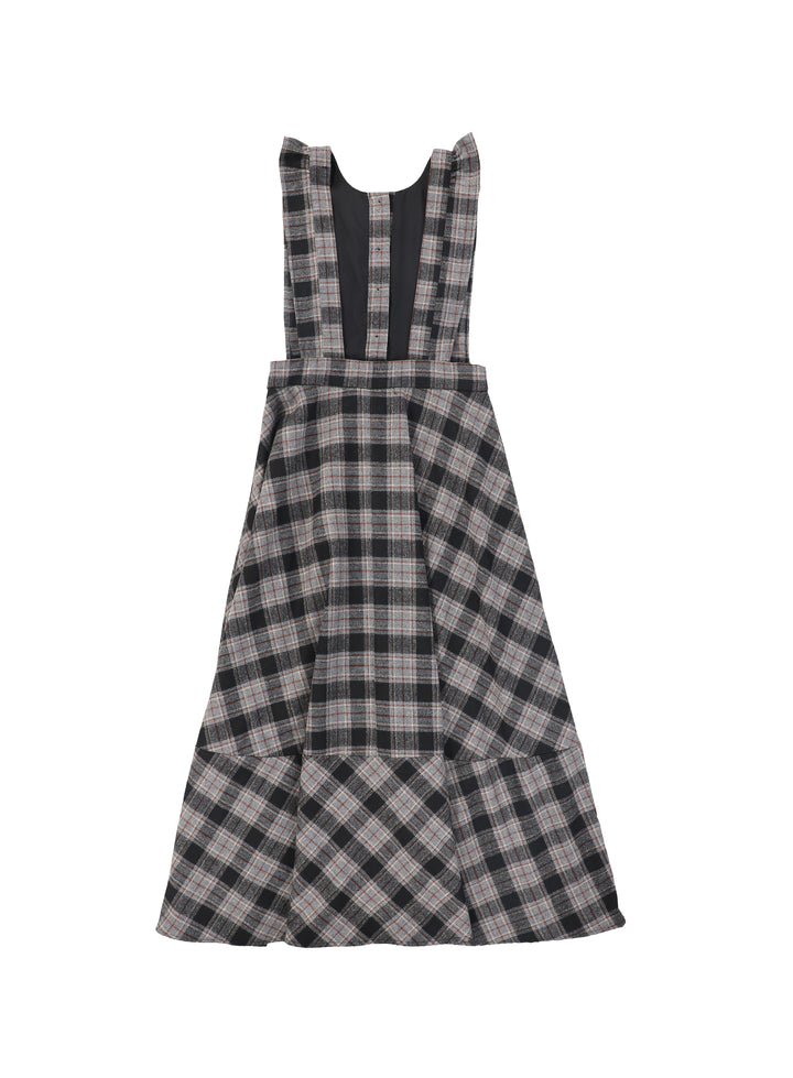 C-29776 Wool Plaid Button Jumper Black/Ivory