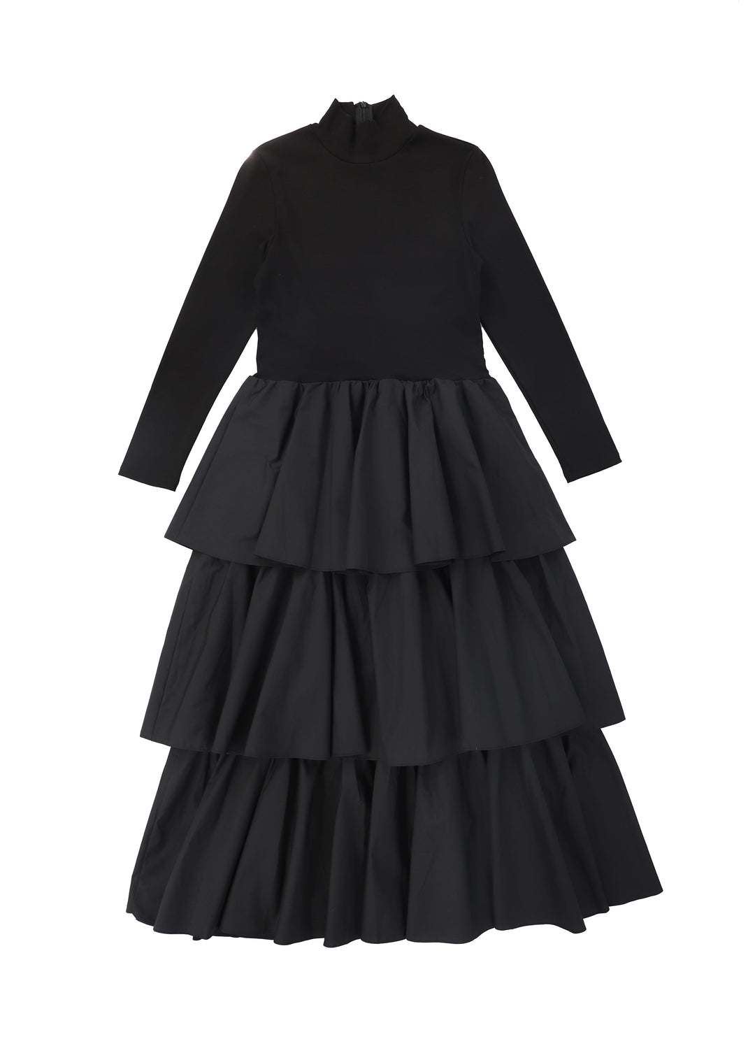 C-29960 Tiered Mockneck Maxi Dress Black