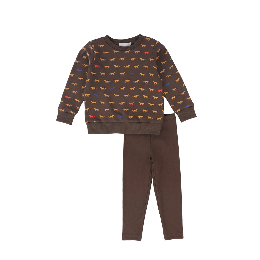 C-29995 Horse Print Sweatshirt Set - Brown
