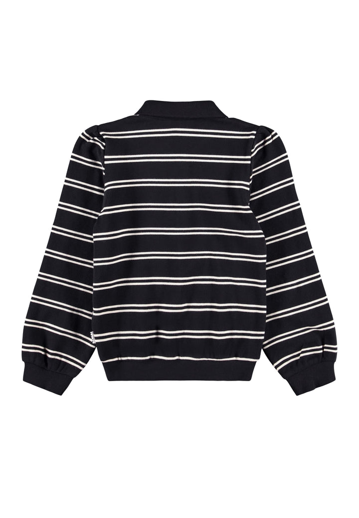 Ravi Poloshirt Long sleeve - Black Ivory Stripe