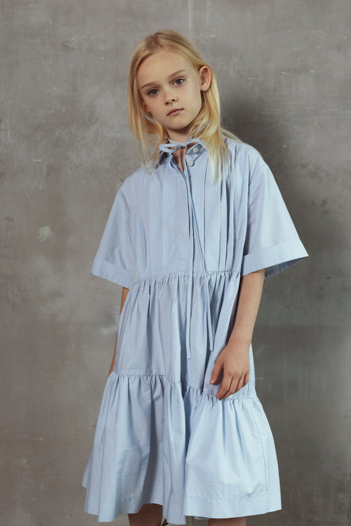 BEA DRESS-BLUE/MILK STRIPES
