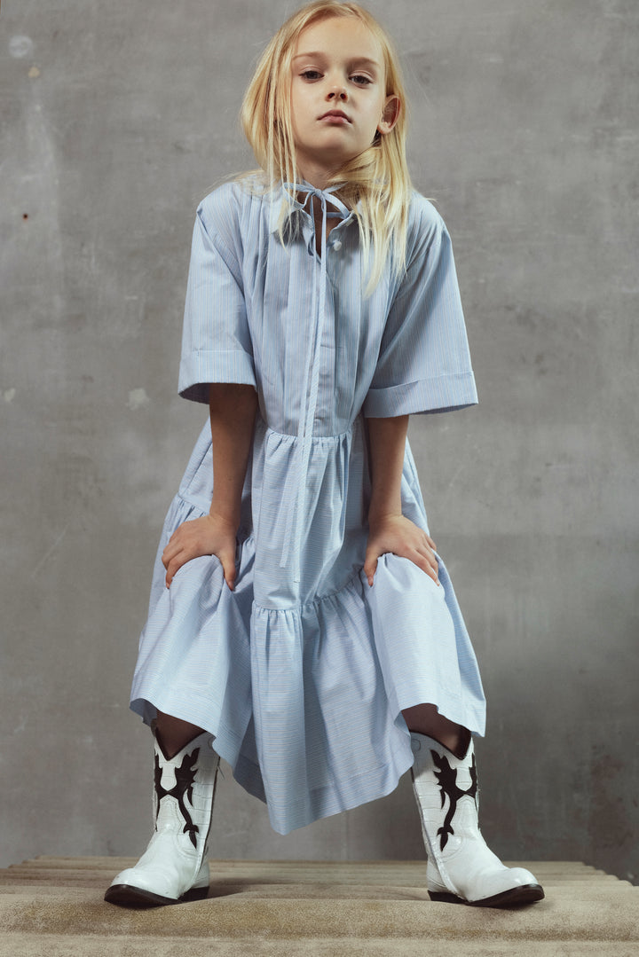 BEA DRESS-BLUE/MILK STRIPES