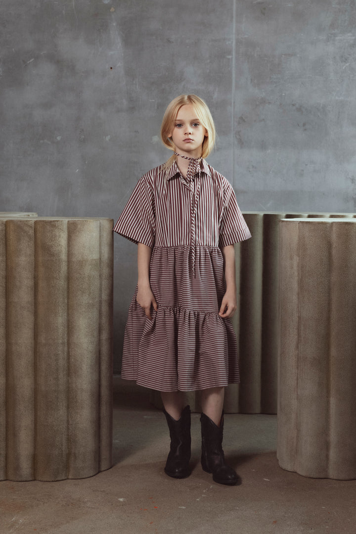 AVA DRESS-RUBY/MILK STRIPES