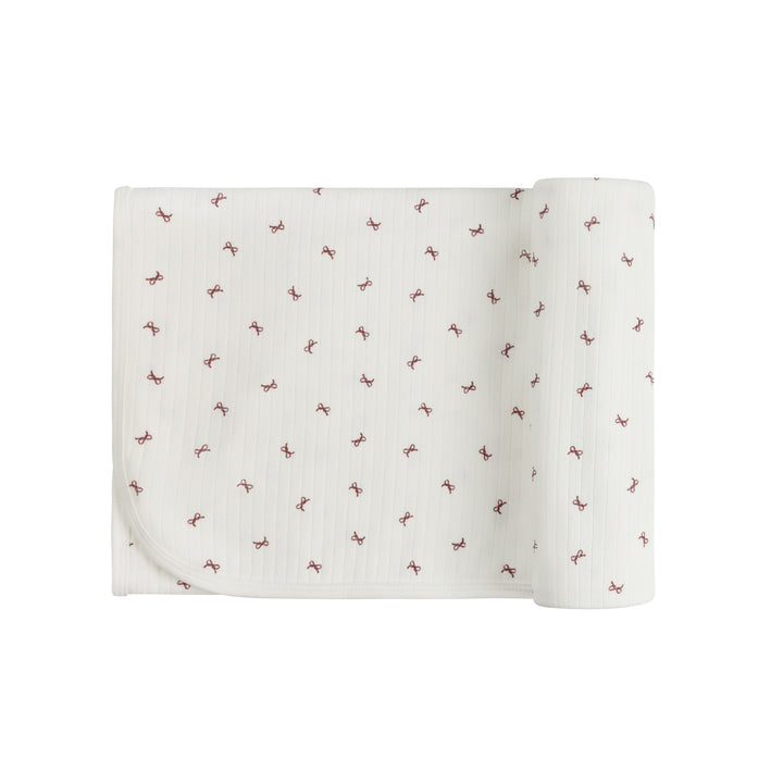 Bow Pattern Collection Ivory Red Muslin Swaddle