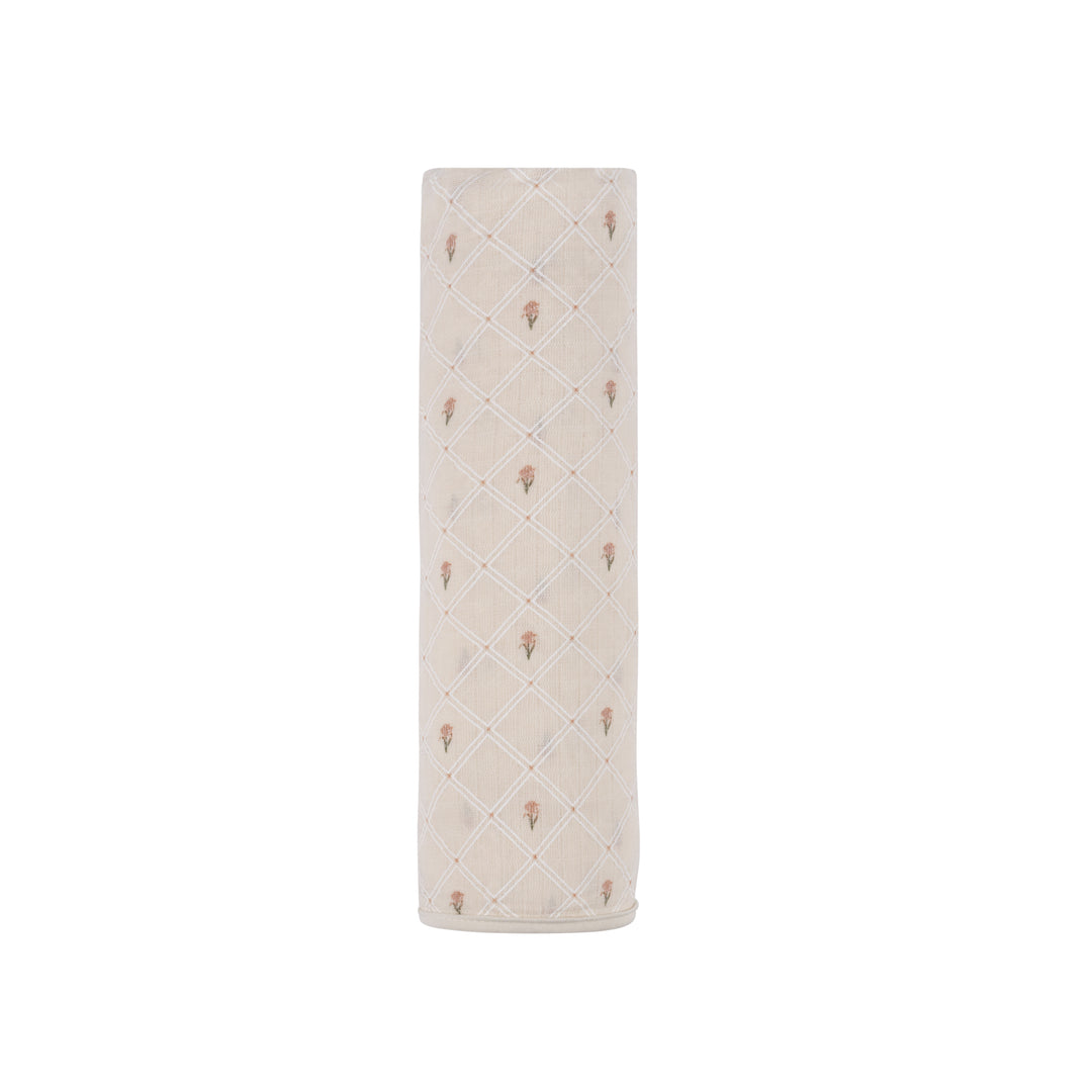 FLORAL GRID COLLECTION-MUSLIN SWADDLE-Ivory/Pink