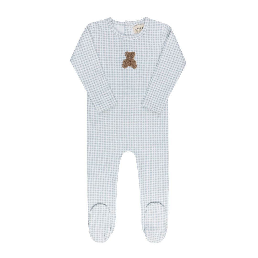 AW26-0037-F Gingham Teddy Collection Footie  - Blue