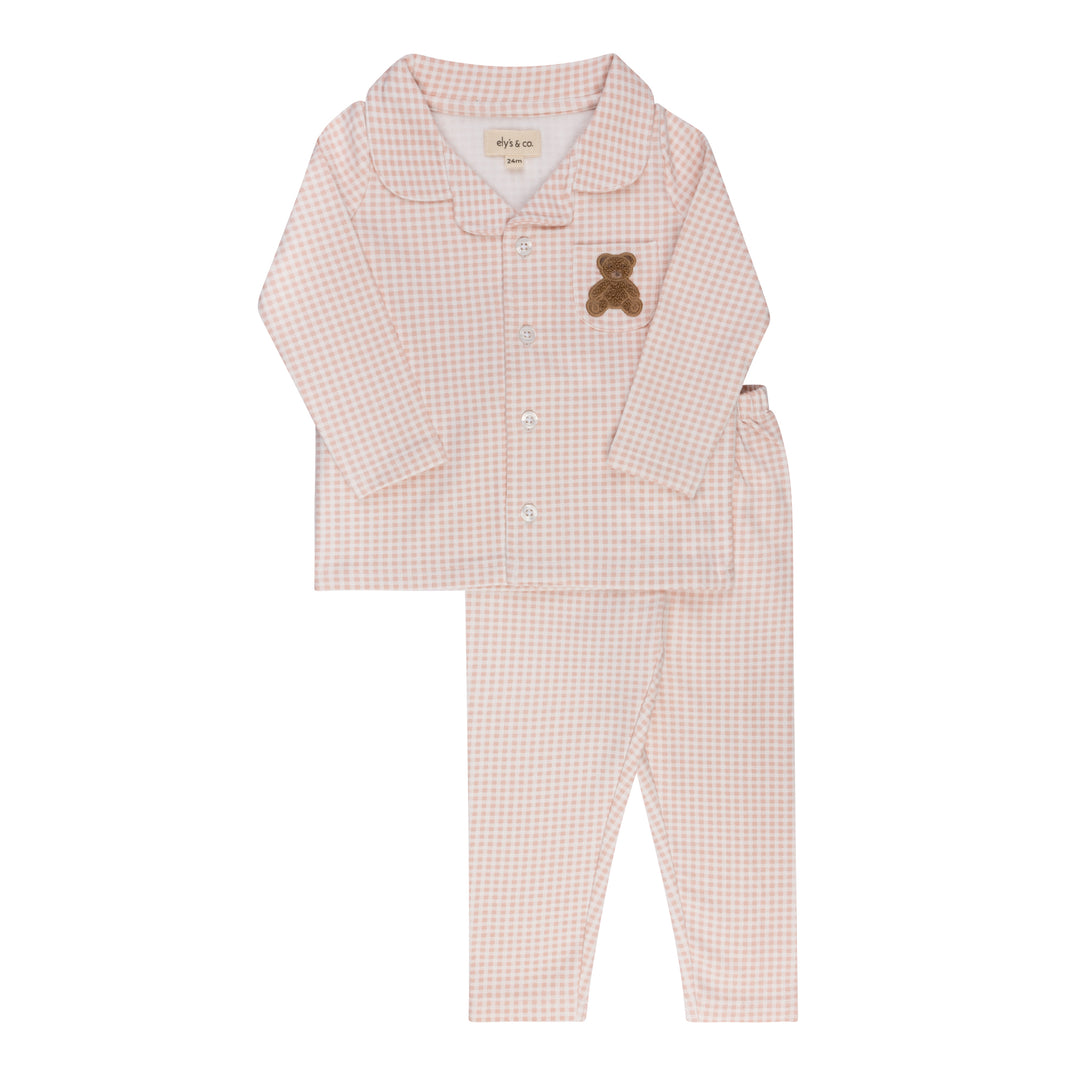 AW26-0035-PJ Gingham Teddy Collection Pajamas  - Pink