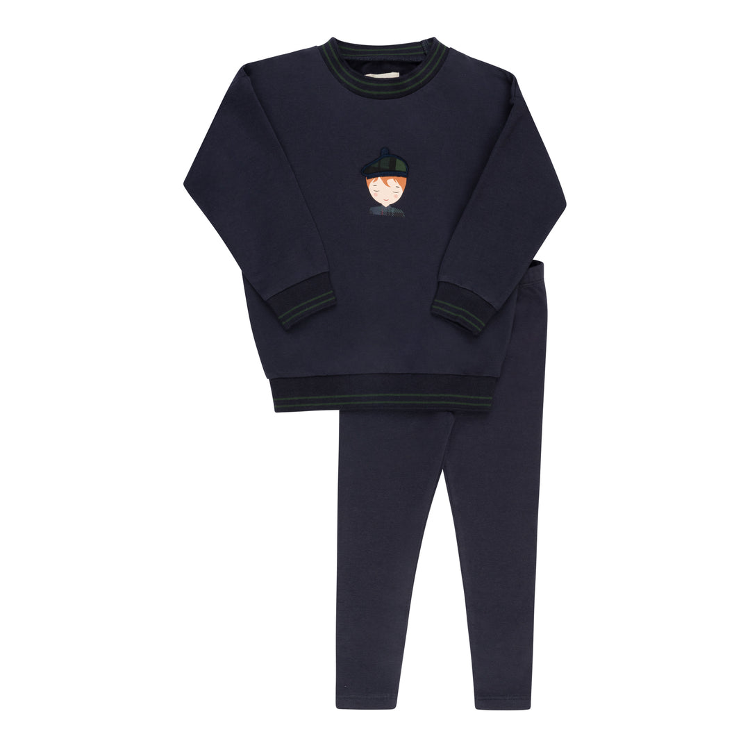 AW26-0066-LS French Terry Scottish Collection 2 PC Set  - Navy