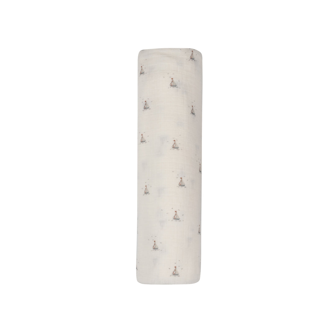 Jersey Cotton Nautical Collection Ivory Blue Muslin Swaddle