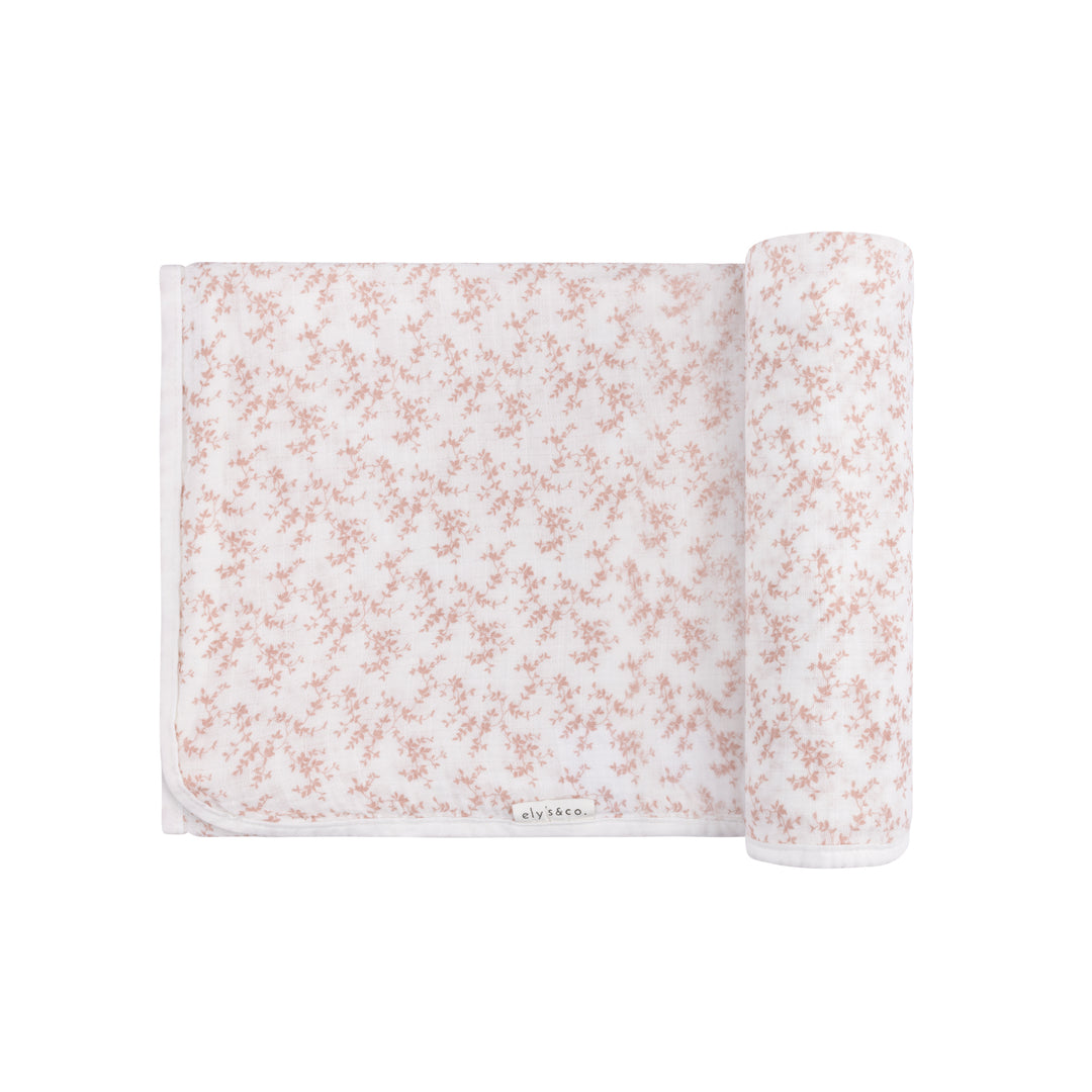 VELOUR VINE PATTERN- PINK/IVORY -MUSLIN SWADDLE