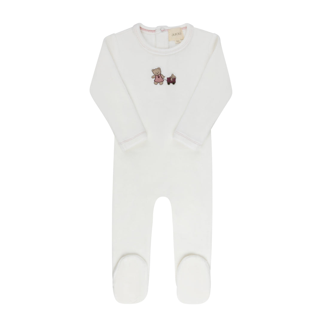 AW26-0096-F Embroidered Bear Collection Footie Ivory Girl