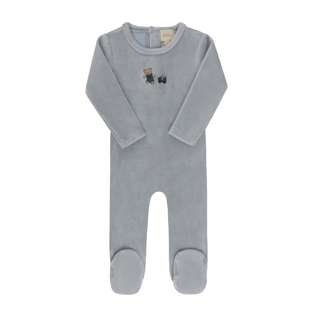 AW26-0099-F Embroidered Bear Collection Footie Blue