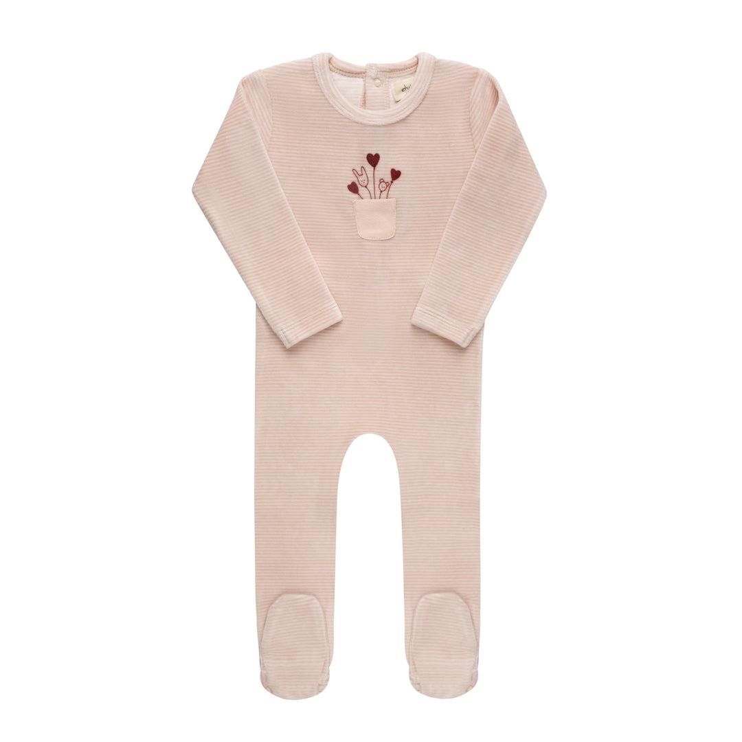 AW26-0031-F Stripe Collection Footie  - Ivory Pink