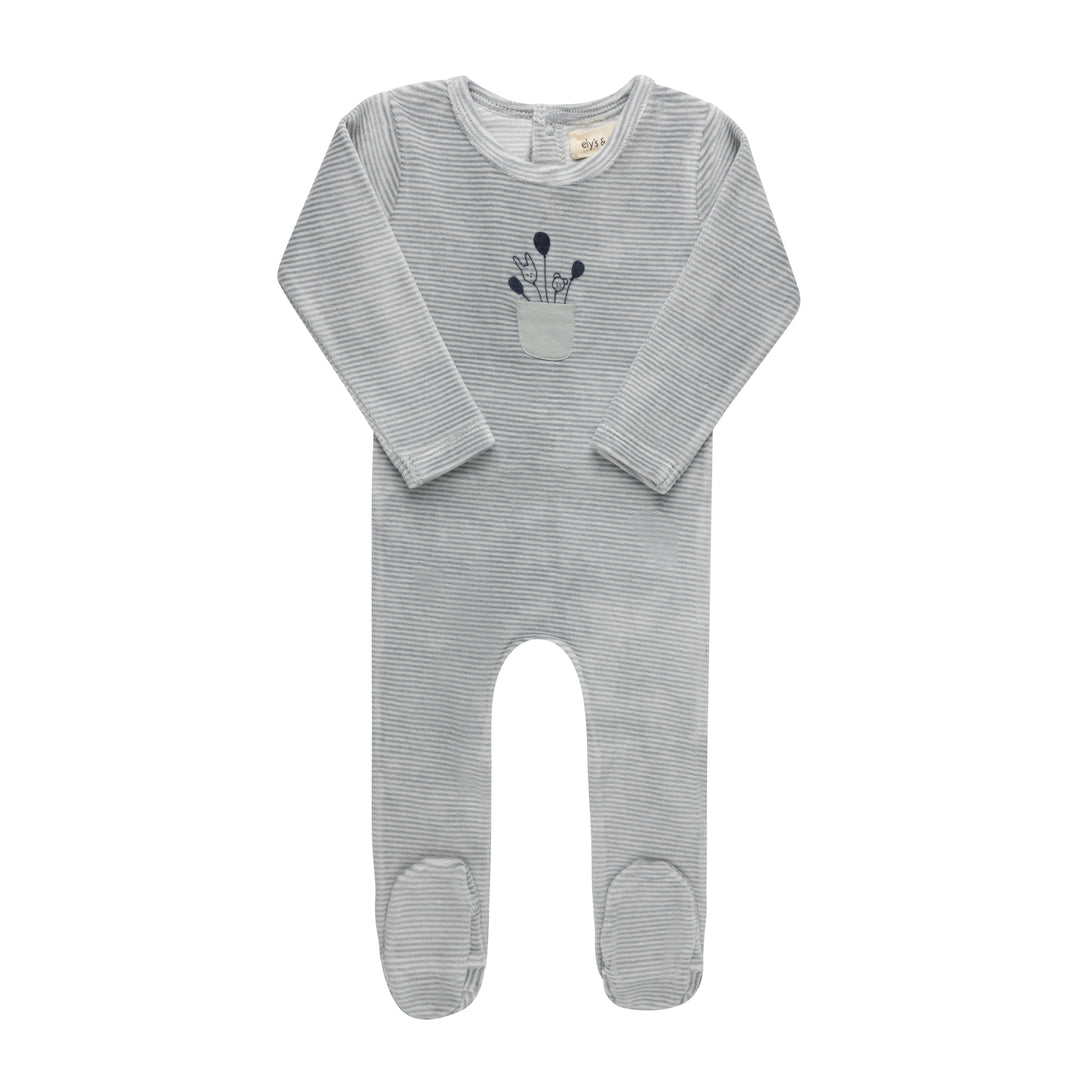 AW26-0033-F Stripe Collection Footie  - Ivory Blue