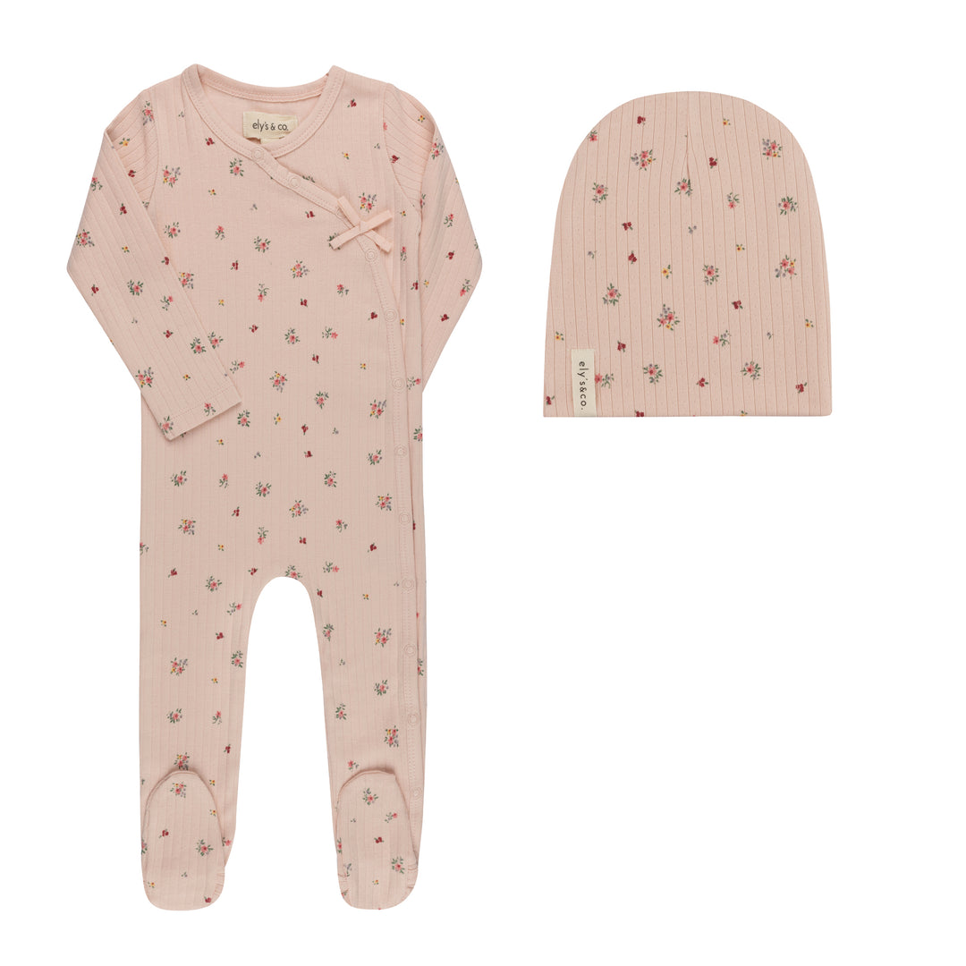 AW26-0013-FB Printed Floral Star Collection Footie + Beanie  - Pink Floral