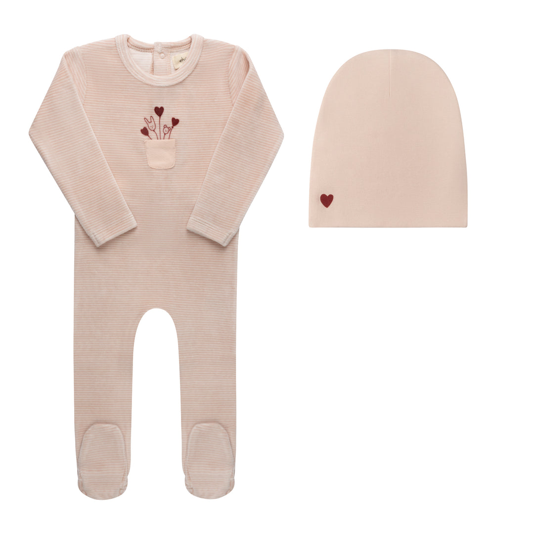 AW26-0031-FB Stripe Collection Footie + Beanie  - Ivory Pink