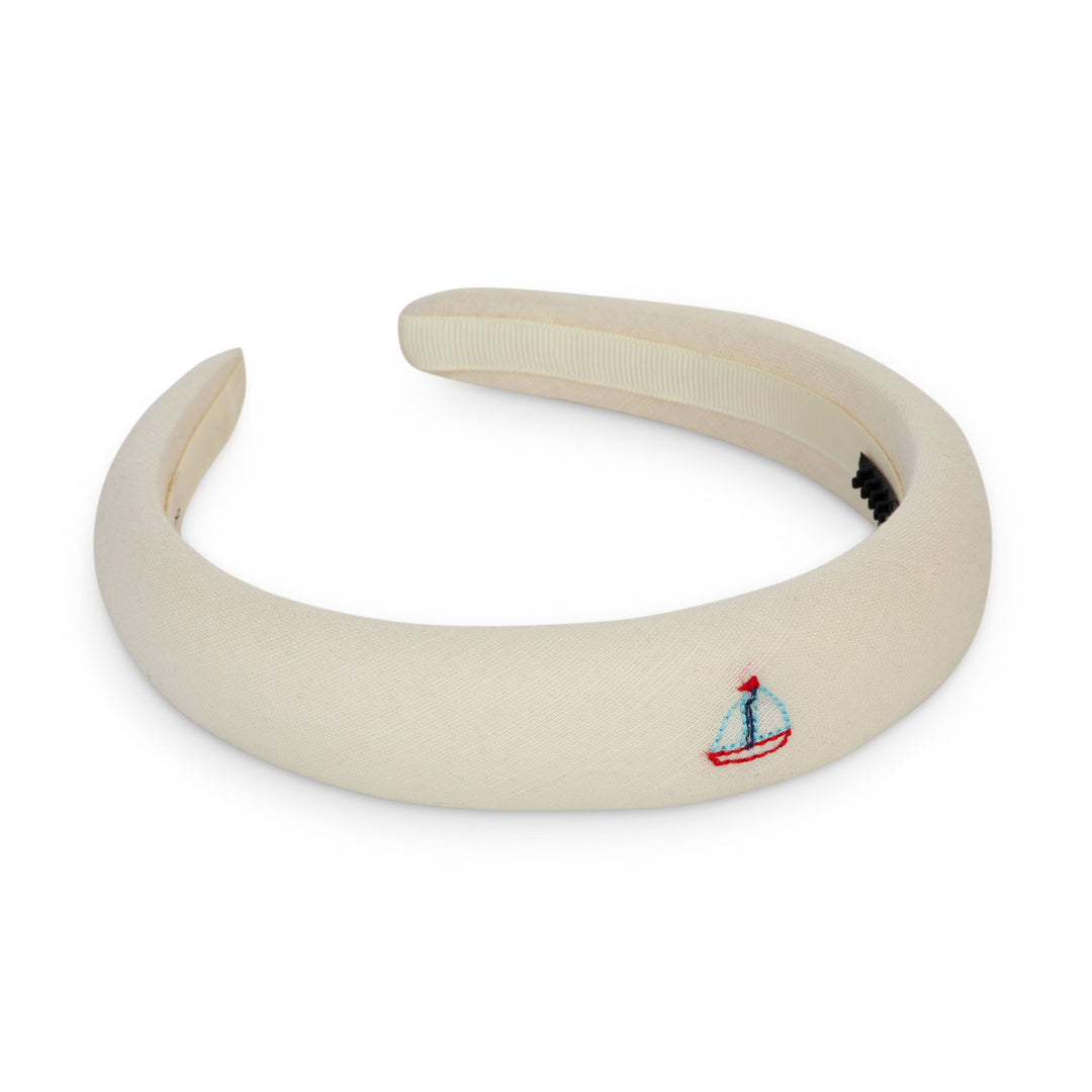 25S-Sailboat embroidered headband-Cream