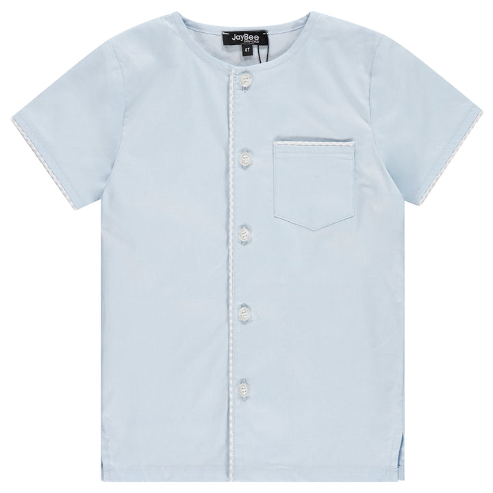 30957-Checked Trim Shirt-French Blue